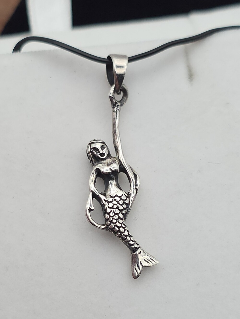 925 Sterling Silver Mermaid Siren On Fish Hook Dainty Minimalist Pendant Ocean